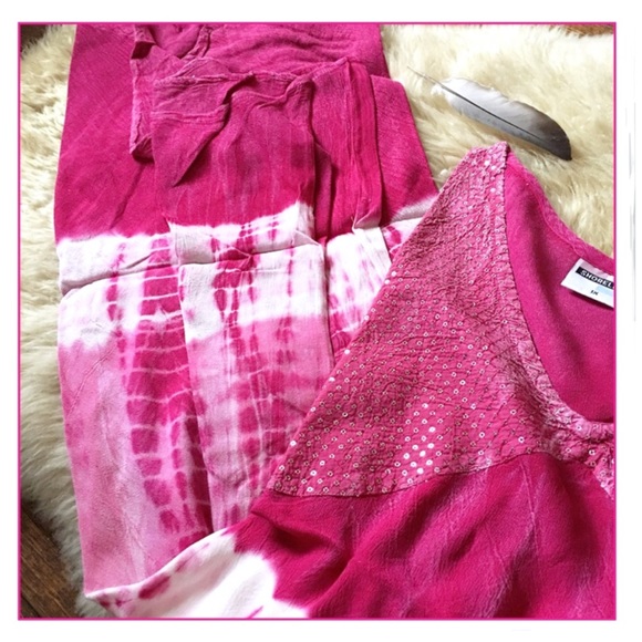 Plus Size Pink Tie Dye Embellished Shift Dress - Picture 3 of 3